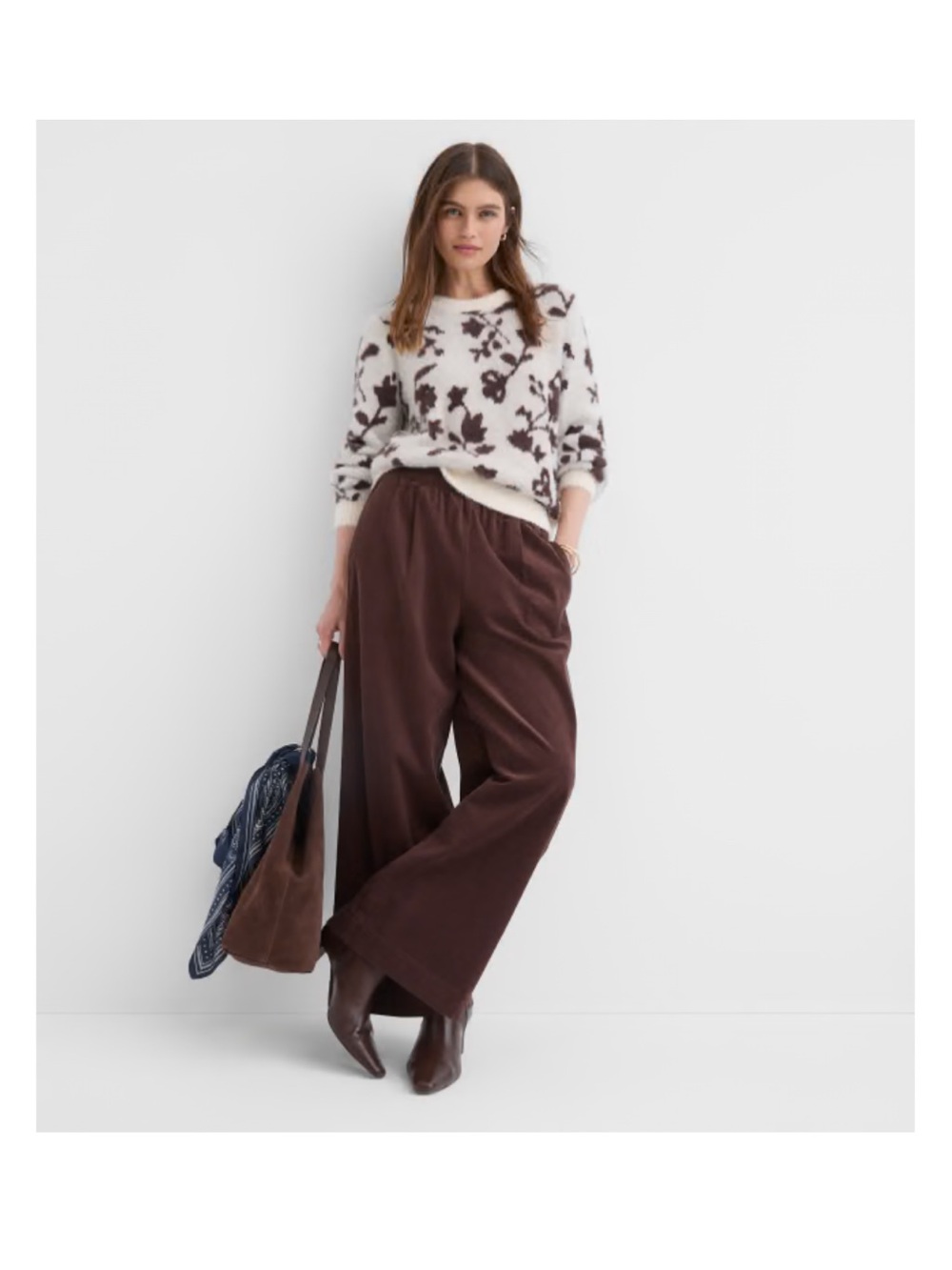 LOFT Women’s Pleated Pull On Wide Leg Pants in Corfu color Roasted Walnut Medium